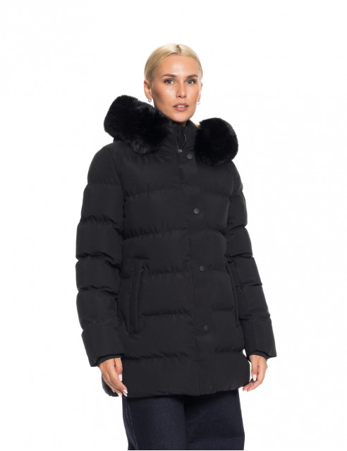 Biston fashion γυναικείο κοντό μπουφάν με αποσπώμενη κουκούλα