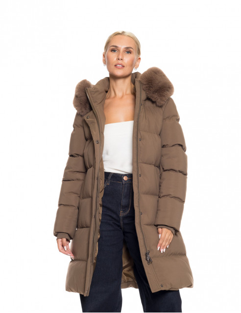 Splendid fashion γυναικείο μακρύ μπουφάν με κουκούλα