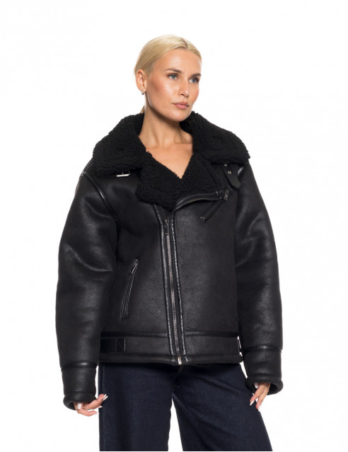Biston fashion γυναικείο τζάκετ δερμάτινο εφέ, μουτόν