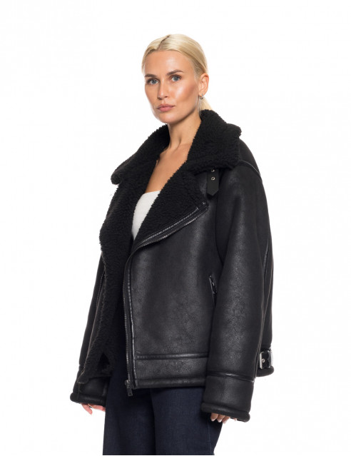 Biston fashion γυναικείο τζάκετ δερμάτινο εφέ, μουτόν