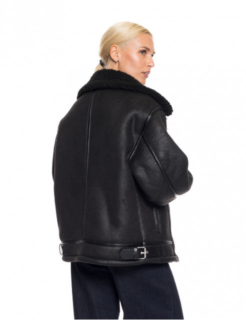 Biston fashion γυναικείο τζάκετ δερμάτινο εφέ, μουτόν