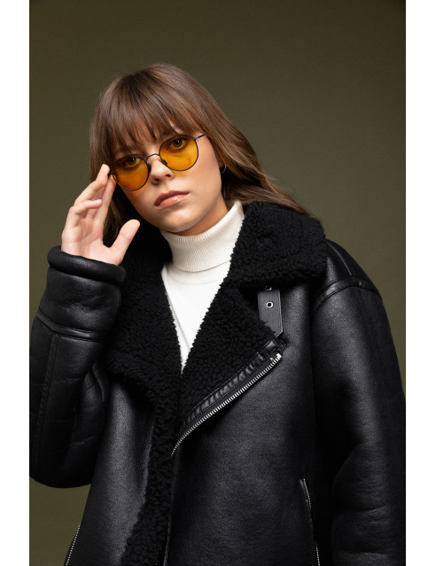 Biston fashion γυναικείο τζάκετ δερμάτινο εφέ, μουτόν