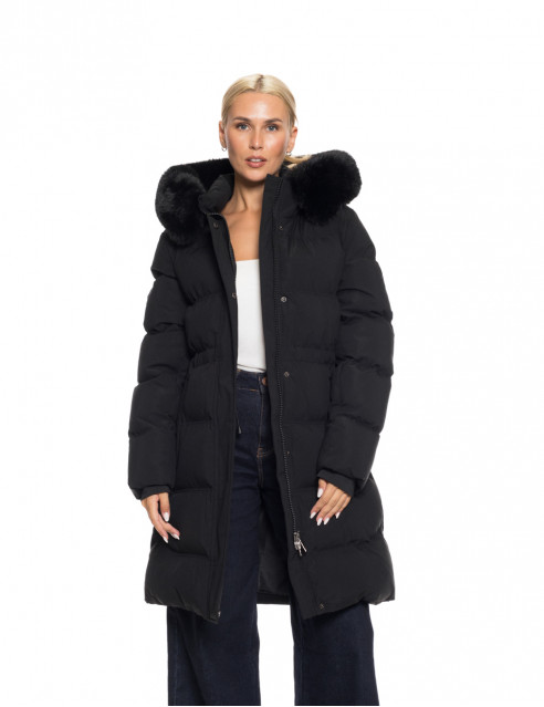 Biston fashion γυναικείο μακρύ μπουφάν με αποσπώμενη κουκούλα