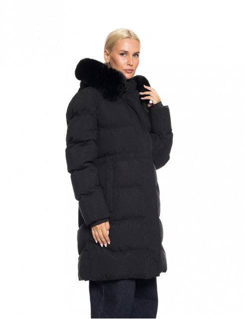Biston fashion γυναικείο μακρύ μπουφάν με αποσπώμενη κουκούλα