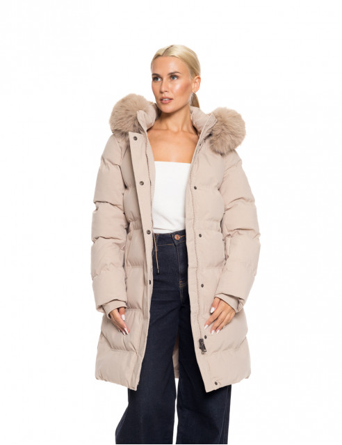 Biston fashion γυναικείο μακρύ μπουφάν με αποσπώμενη κουκούλα
