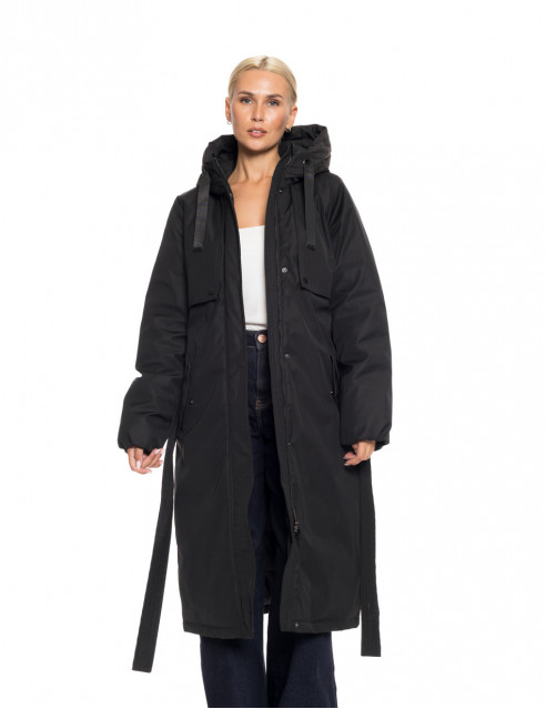 Biston fashion γυναικείο μακρύ μπουφάν με ενσωματωμένη κουκούλα