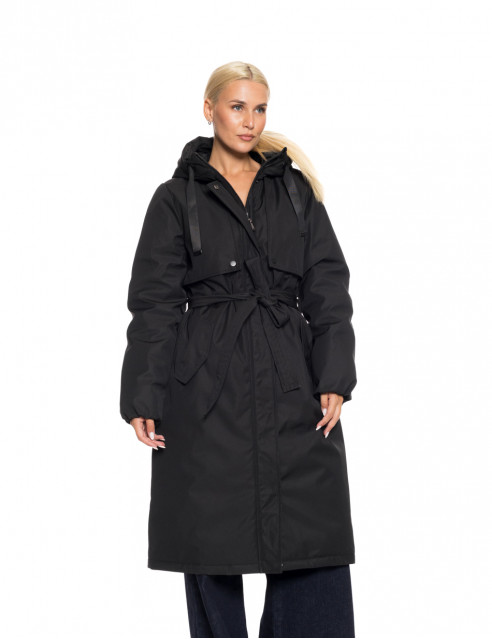 Biston fashion γυναικείο μακρύ μπουφάν με ενσωματωμένη κουκούλα