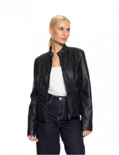 Splendid fashion γυναικείο κοντό πανωφόρι από συνθετική δερματίνη