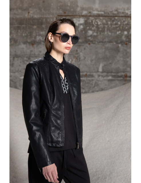 Splendid fashion γυναικείο κοντό πανωφόρι από συνθετική δερματίνη