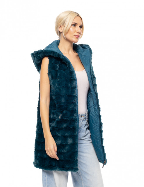 Splendid fashion Γυναικείο demi γούνινο γιλέκο διπλής όψης