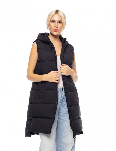 Biston fashion γυναικείο αμάνικο μπουφάν με ενσωματωμένη κουκούλα