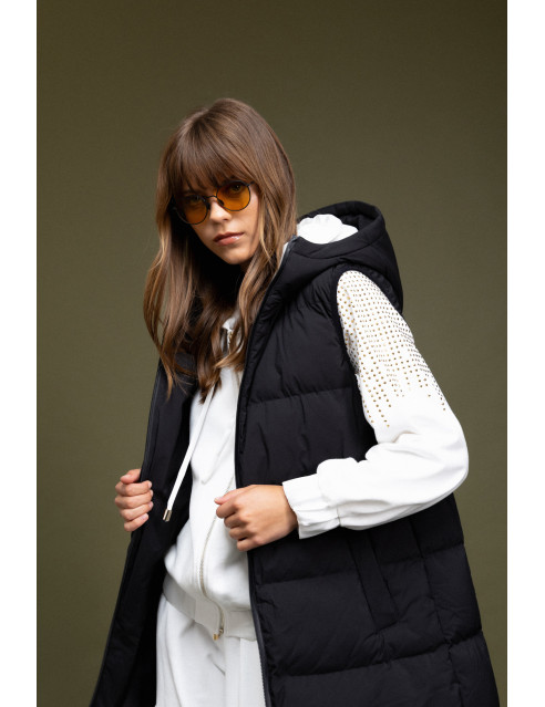 Biston fashion γυναικείο αμάνικο μπουφάν με ενσωματωμένη κουκούλα