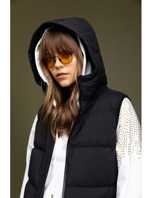 Biston fashion γυναικείο αμάνικο μπουφάν με ενσωματωμένη κουκούλα