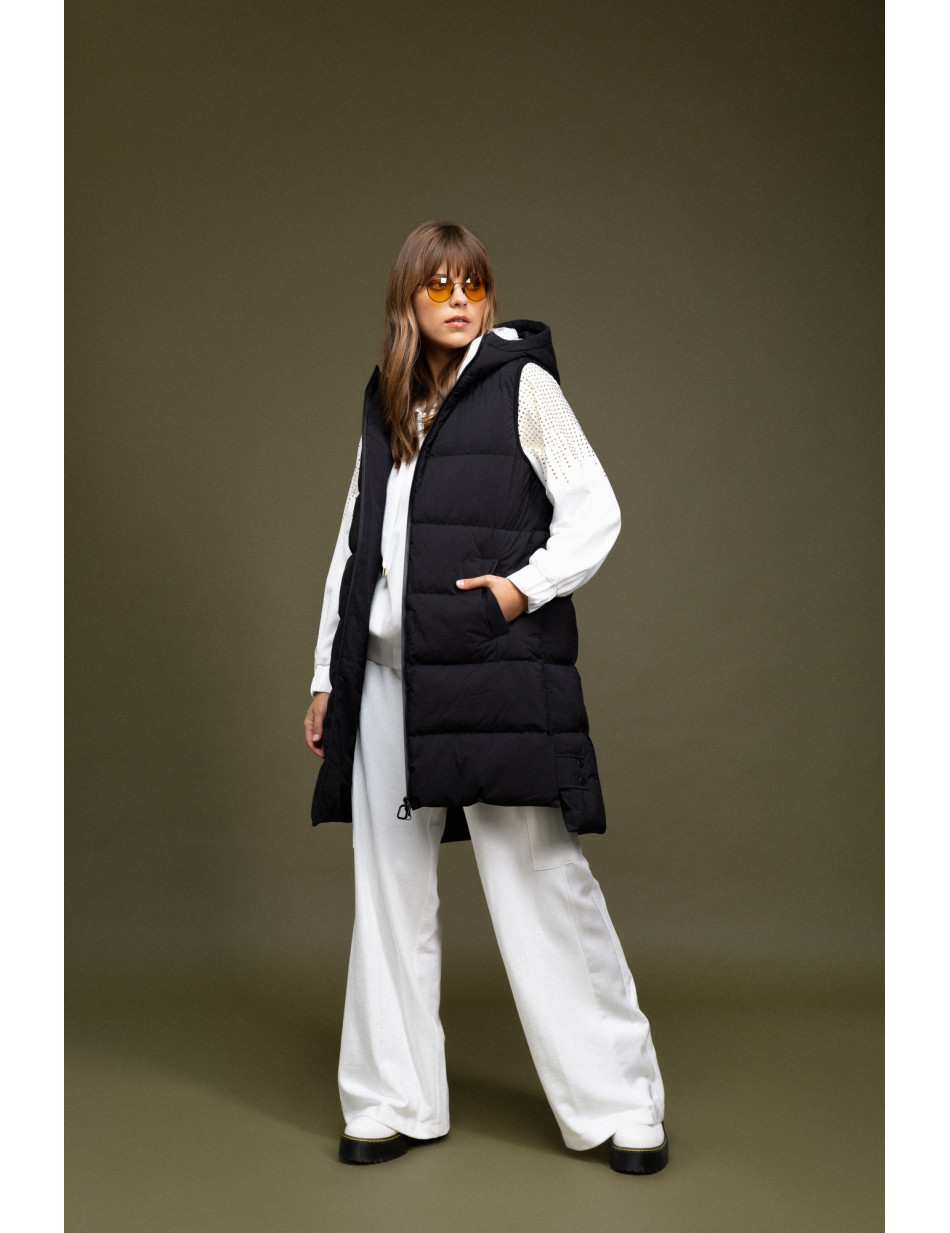 Biston fashion γυναικείο αμάνικο μπουφάν με ενσωματωμένη κουκούλα