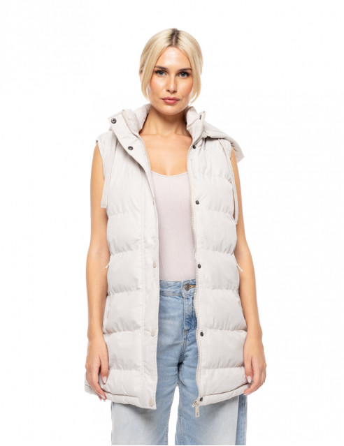 Biston fashion γυναικείο demi αμάνικο μπουφάν με αποσπώμενη κουκούλα