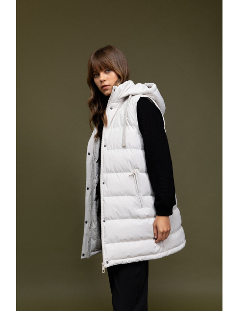 Biston fashion γυναικείο demi αμάνικο μπουφάν με αποσπώμενη κουκούλα