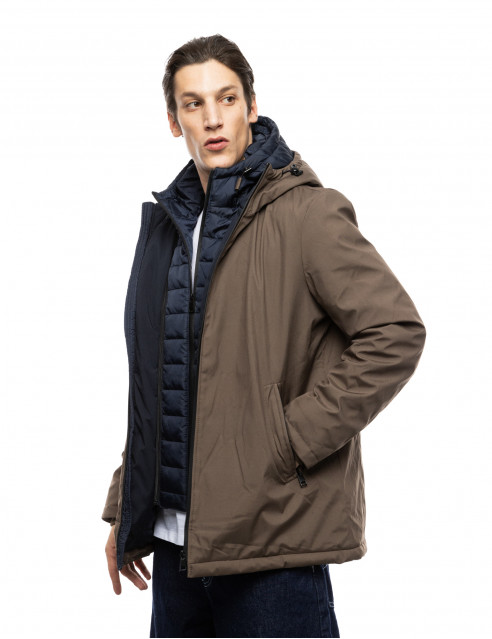 Splendid fashion ανδρικό κοντό μπουφάν με δυο κουκούλες, μια ενσωματωμένη και μια αποσπώμενη