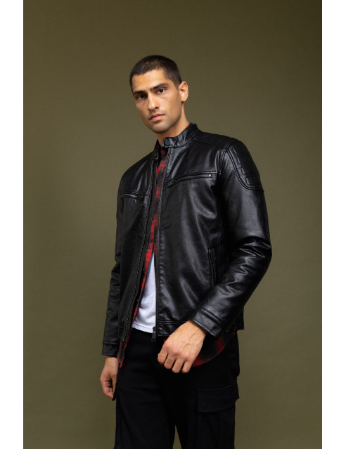 Biston fashion ανδρικό κοντό πανωφόρι από δερματίνη