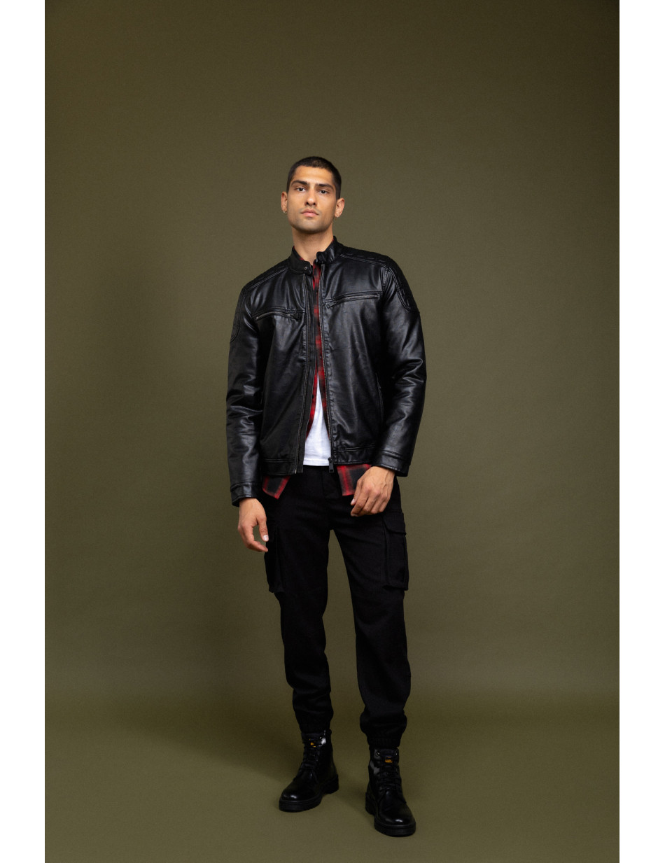 Biston fashion ανδρικό κοντό πανωφόρι από δερματίνη
