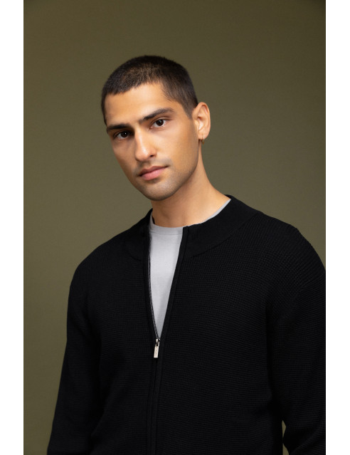 Smart fashion ανδρική πλεκτή μπλούζα με όρθιο γιακά και φερμουάρ