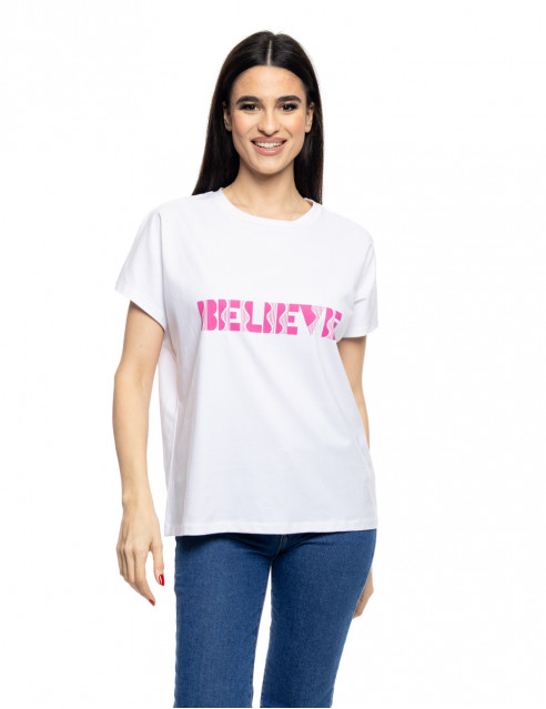 B' Γυναικείο μπλουζάκι με τύπωμα ''BELIEVE''
