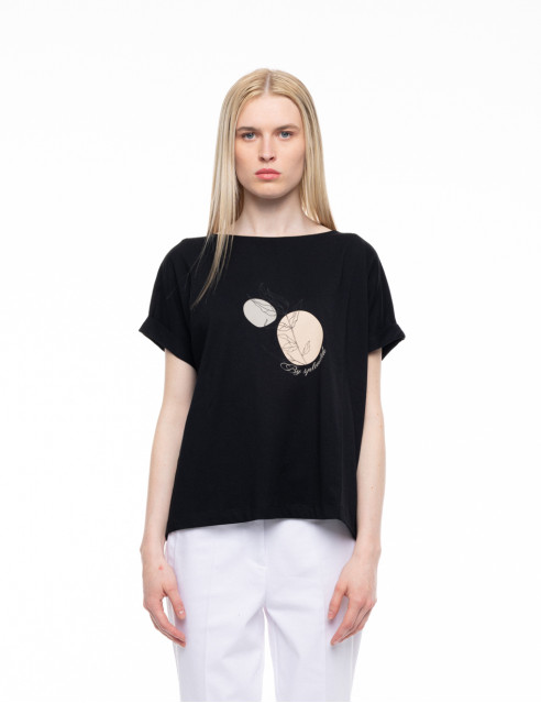 S' Γυναικείο t-shirt με τύπωμα ''CIRCLE WITH LEAF''