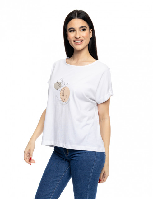 S' Γυναικείο t-shirt με τύπωμα ''CIRCLE WITH LEAF''