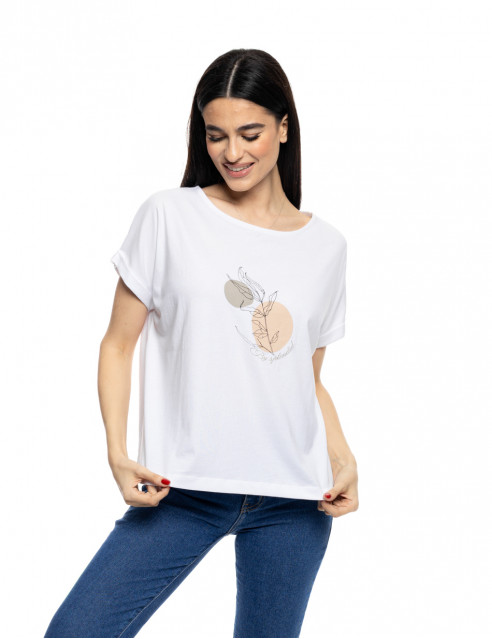 S' Γυναικείο t-shirt με τύπωμα ''CIRCLE WITH LEAF''