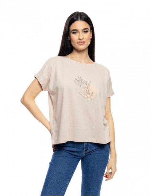 S' Γυναικείο t-shirt με τύπωμα ''CIRCLE WITH LEAF''