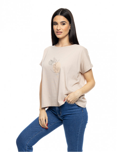 S' Γυναικείο t-shirt με τύπωμα ''CIRCLE WITH LEAF''