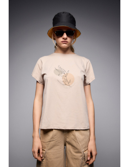 S' Γυναικείο t-shirt με τύπωμα ''CIRCLE WITH LEAF''