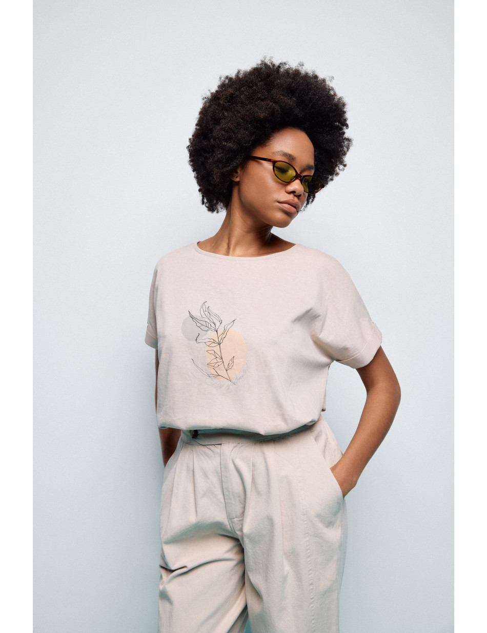 S' Γυναικείο t-shirt με τύπωμα ''CIRCLE WITH LEAF''